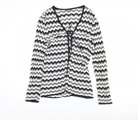 Basler Womens White Geometric Viscose Blend Tie Cardigan Size 12