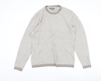 Marks and Spencer Men's Beige Striped Pullover Jumper L