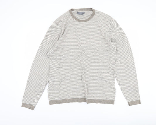 Marks and Spencer Men's Beige Striped Pullover Jumper L