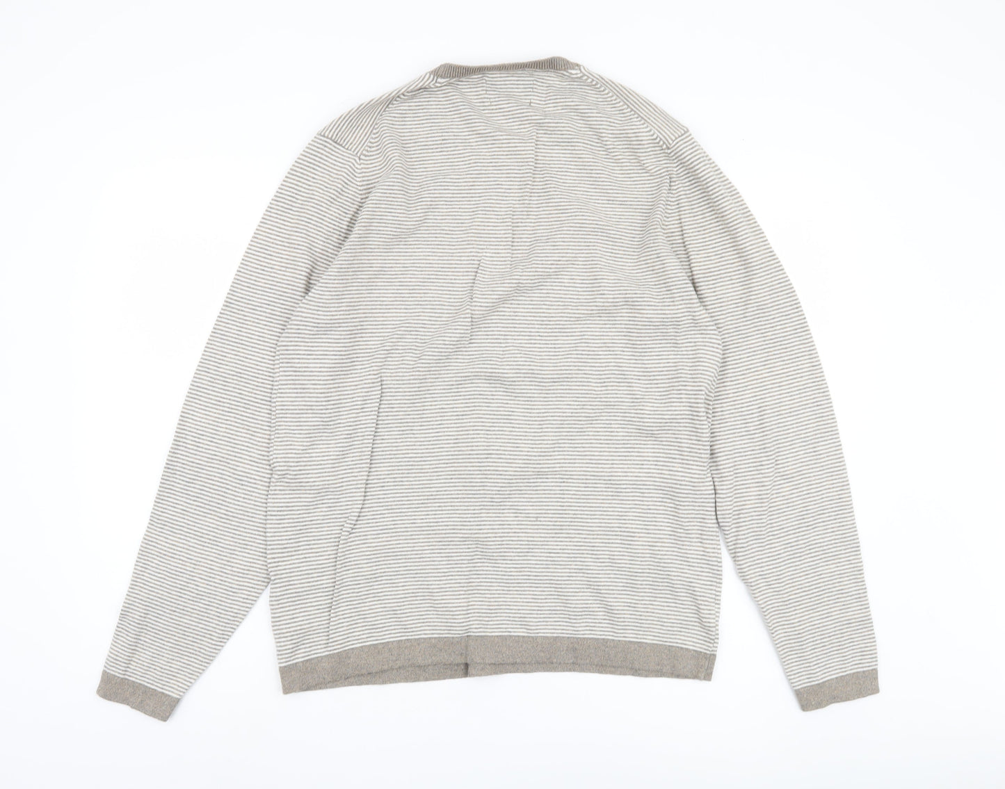 Marks and Spencer Men's Beige Striped Pullover Jumper L