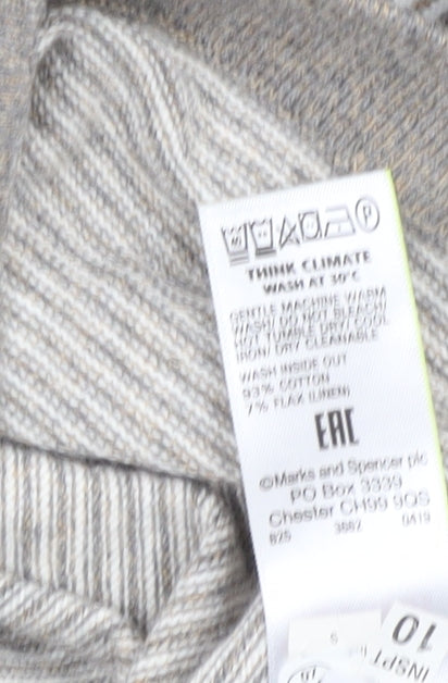 Marks and Spencer Men's Beige Striped Pullover Jumper L