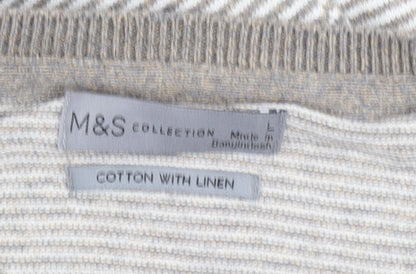 Marks and Spencer Men's Beige Striped Pullover Jumper L