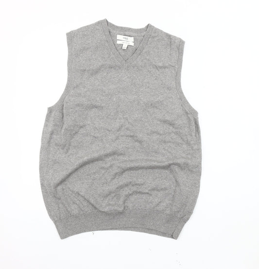 Marks and Spencer Men's Grey Cotton Vest - Large