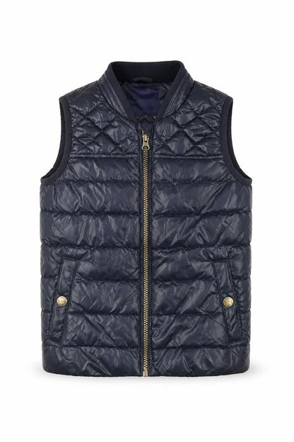 Front view of Next boys’ blue puffer jacket 4-5 years - quilted sleeveless
