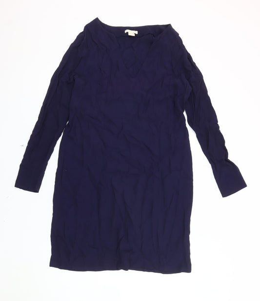 H&M Women's Blue Viscose Long Sleeve Dress - Size 8