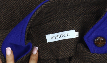 Misslook Women's Brown Blazer Jacket XL, Herringbone, Buttoned