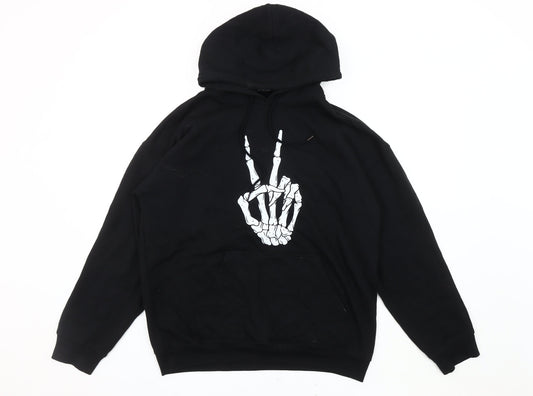 Boohoo Unisex Black Skeleton Graphic Pullover Hoodie S