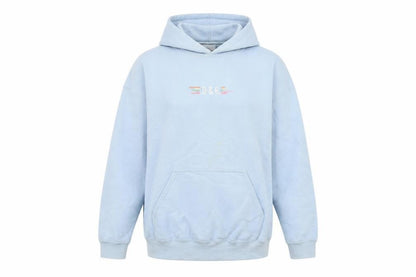Front view of G&G unisex blue medium pullover hoodie