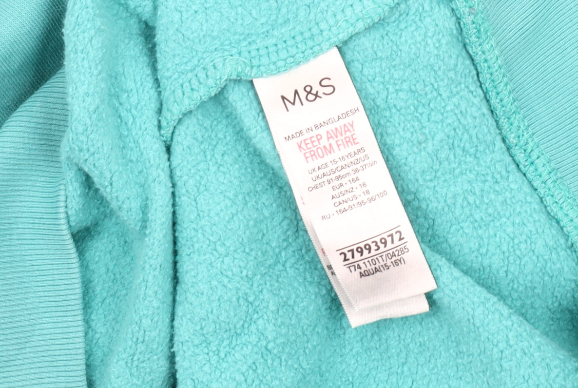 Marks and Spencer Girls Blue 16Y Full Zip Hoodie 1/4 Zip Casual