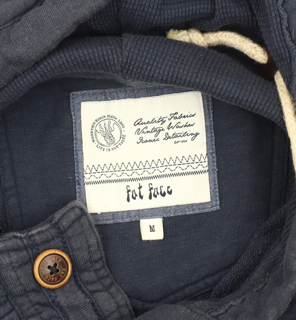 Mens UK Size M Fat Face Blue Henley Hoodie