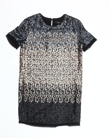 Next Women's Black Sequin Shift Dress Size 12