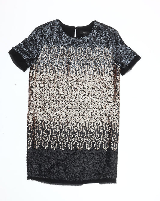 Next Women's Black Sequin Shift Dress Size 12