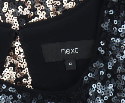 Next Women's Black Sequin Shift Dress Size 12