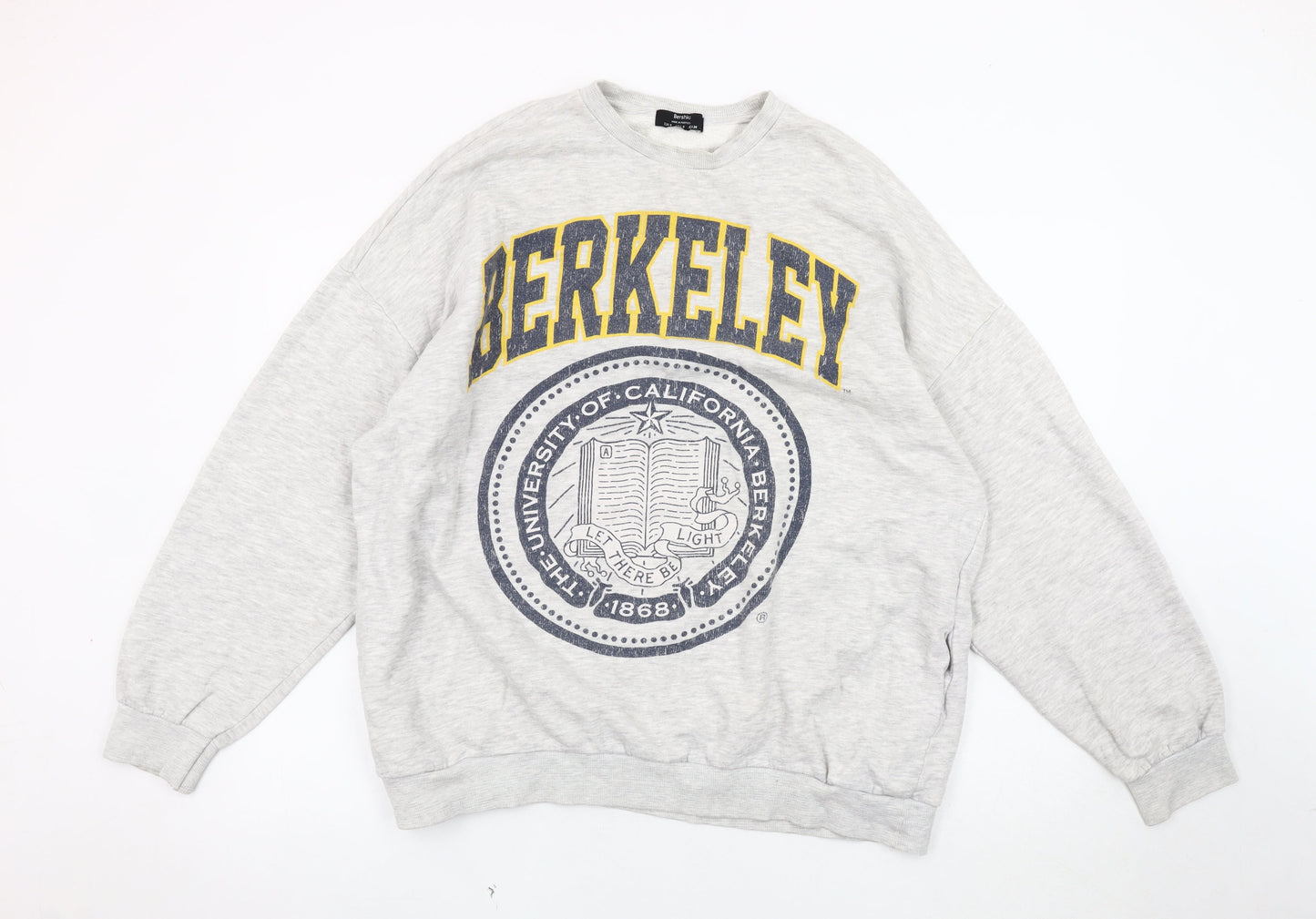 Bershka Women's Grey Logo Pullover Sweatshirt, Size 8