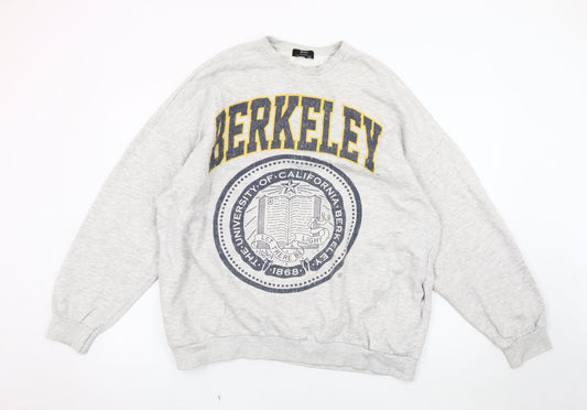 Bershka Women's Grey Logo Pullover Sweatshirt, Size 8