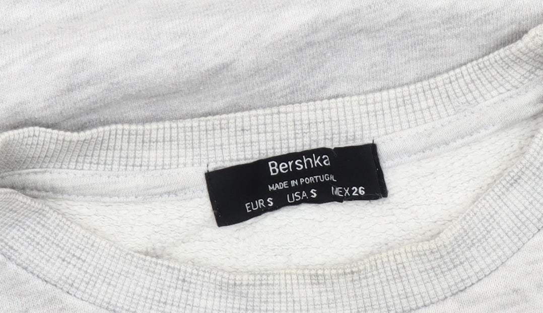 Bershka Women's Grey Logo Pullover Sweatshirt, Size 8