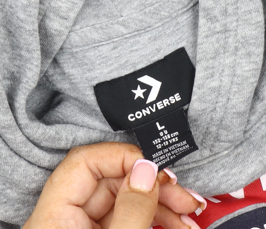 Converse Boys Grey Pullover Hoodie Size L - All Star Graphic