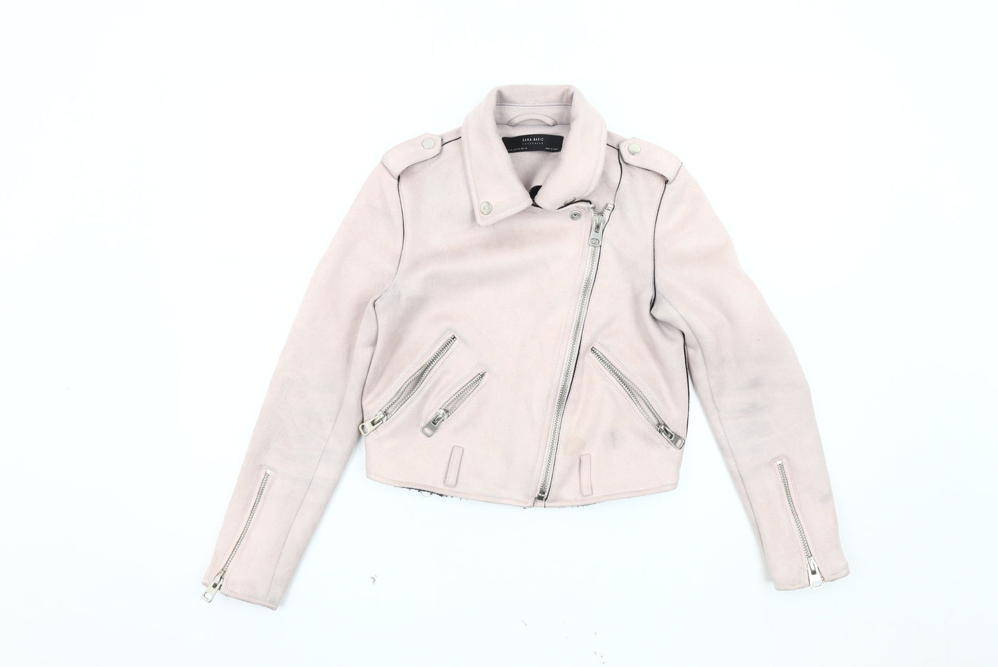 Womens UK Size XS Zara Beige Motorcycle Jacket