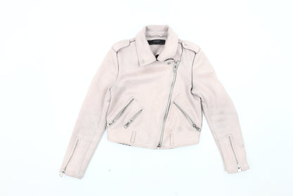 Womens UK Size XS Zara Beige Motorcycle Jacket