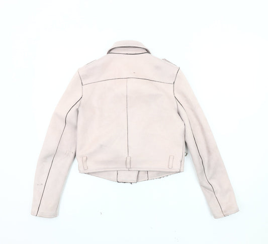 Womens UK Size XS Zara Beige Motorcycle Jacket