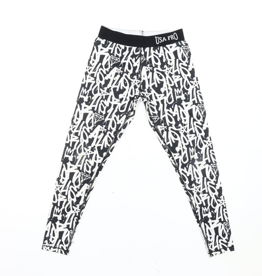 USA Pro Girls Black & White Graffiti Leggings, Size 11-12