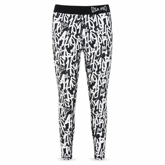 USA Pro Girls Black & White Graffiti Leggings, Size 11-12
