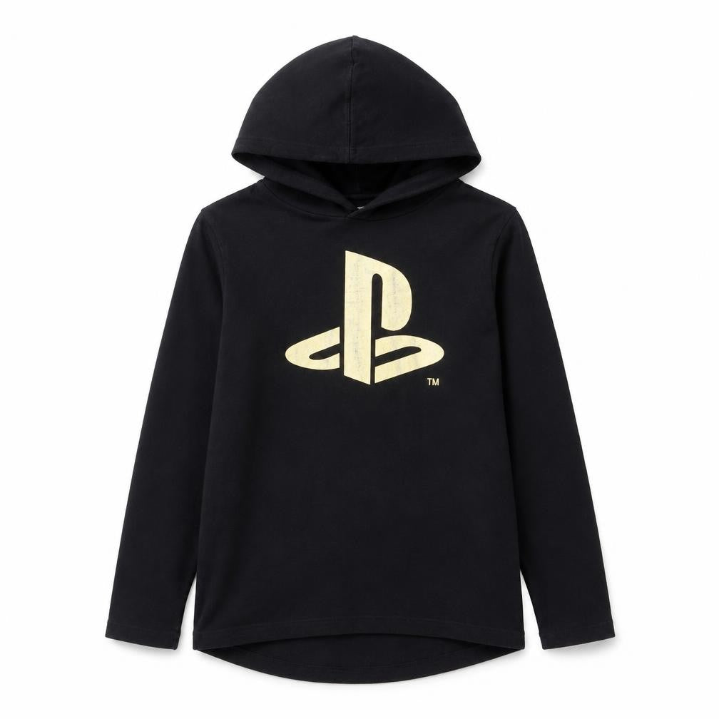 Front view of Next boys’ black playstation hoodie, size 10, years