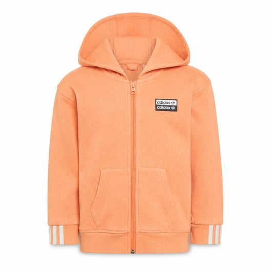 Adidas Girls Orange Full Zip Hoodie 5-6 Years Cotton Blend