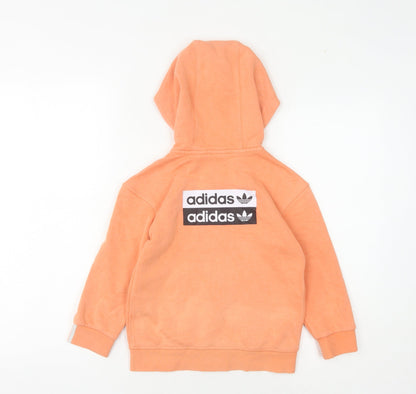Adidas Girls Orange Full Zip Hoodie 5-6 Years Cotton Blend