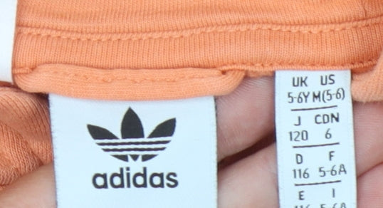 Adidas Girls Orange Full Zip Hoodie 5-6 Years Cotton Blend