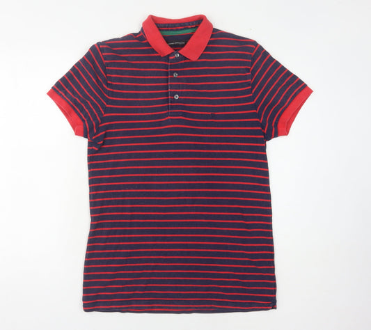 French Connection Men's Red Striped Polo, M, Short Sleeve