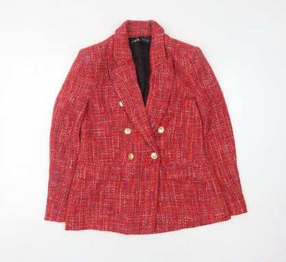 Zara Red Women's Woven Blazer L, Double-Breasted, Lined