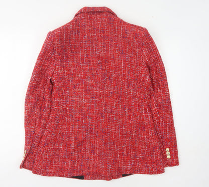 Zara Red Women's Woven Blazer L, Double-Breasted, Lined