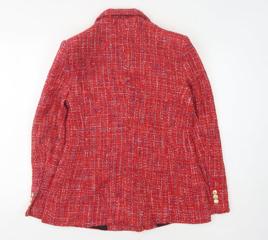Zara Red Women's Woven Blazer L, Double-Breasted, Lined