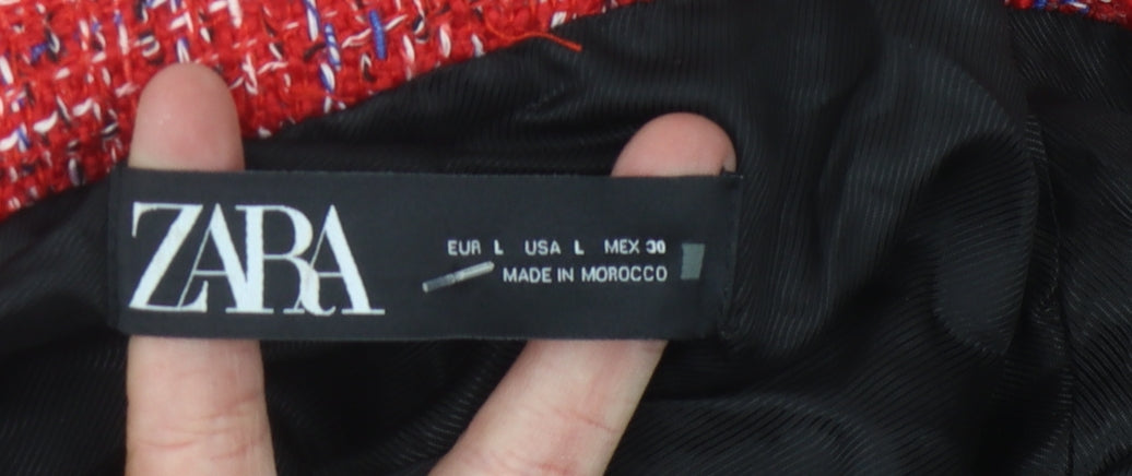 Zara Red Women's Woven Blazer L, Double-Breasted, Lined