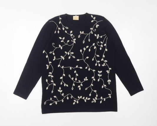 Country Casuals Women's Black Floral Pullover Jumper M