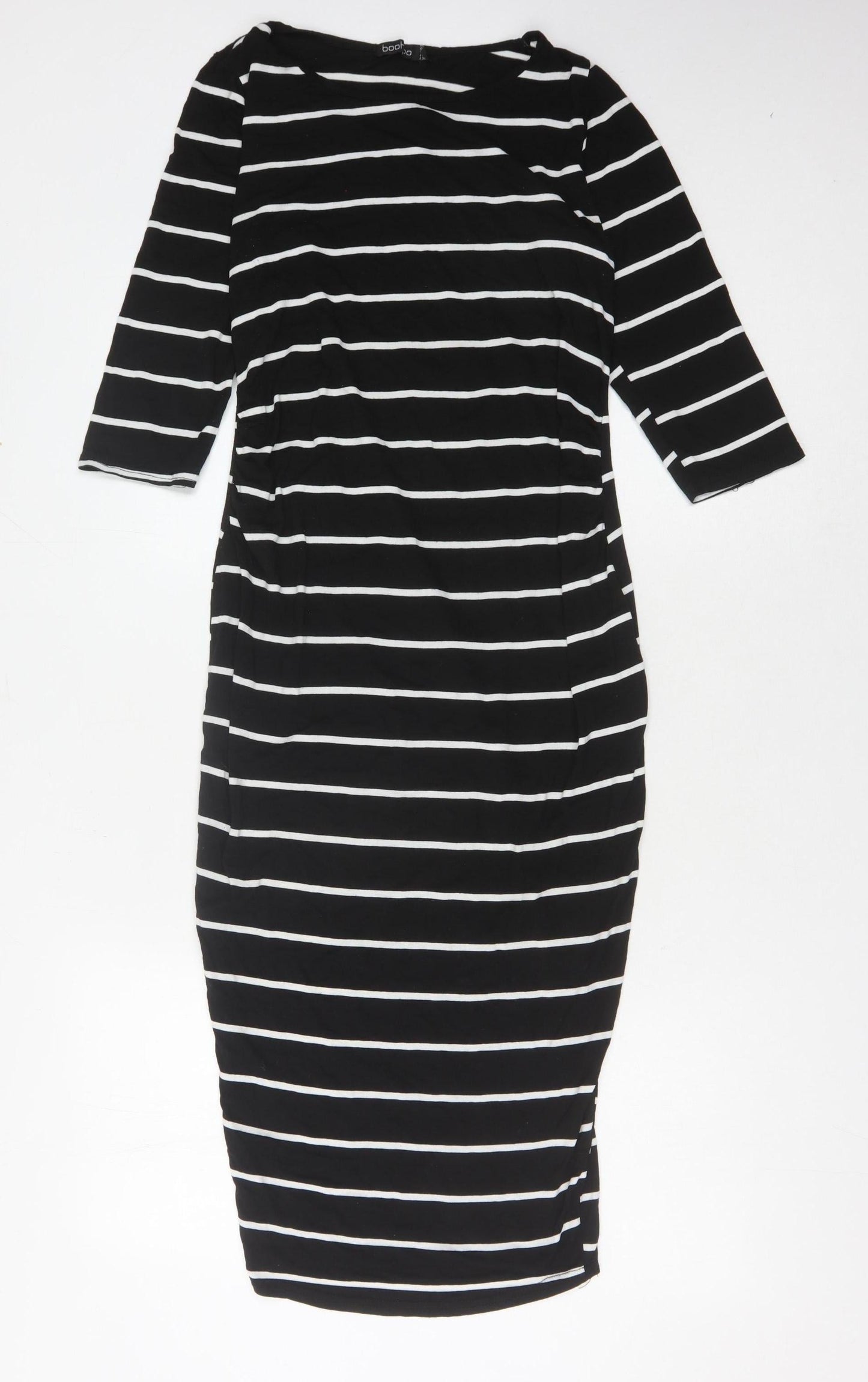 Boohoo Women's Black Striped 3/4 Sleeve Bodycon Dress