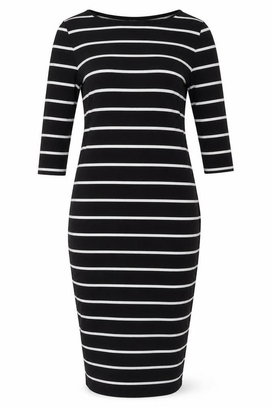 Boohoo Women's Black Striped 3/4 Sleeve Bodycon Dress