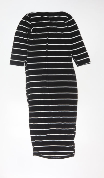Boohoo Women's Black Striped 3/4 Sleeve Bodycon Dress