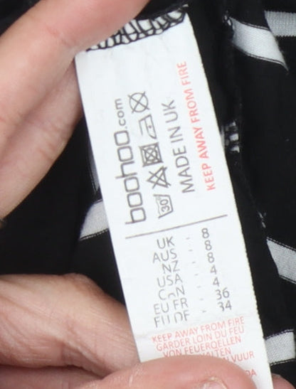 Boohoo Women's Black Striped 3/4 Sleeve Bodycon Dress