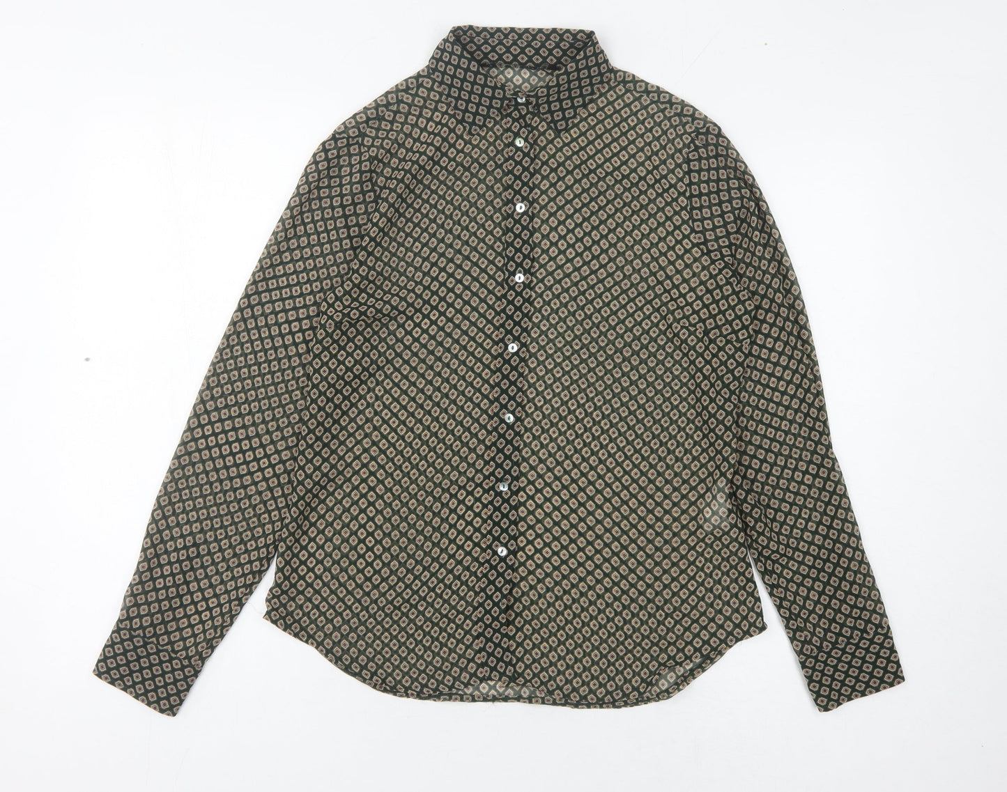 Womens UK Size 6 Zara Basic Green Basic Button-Up