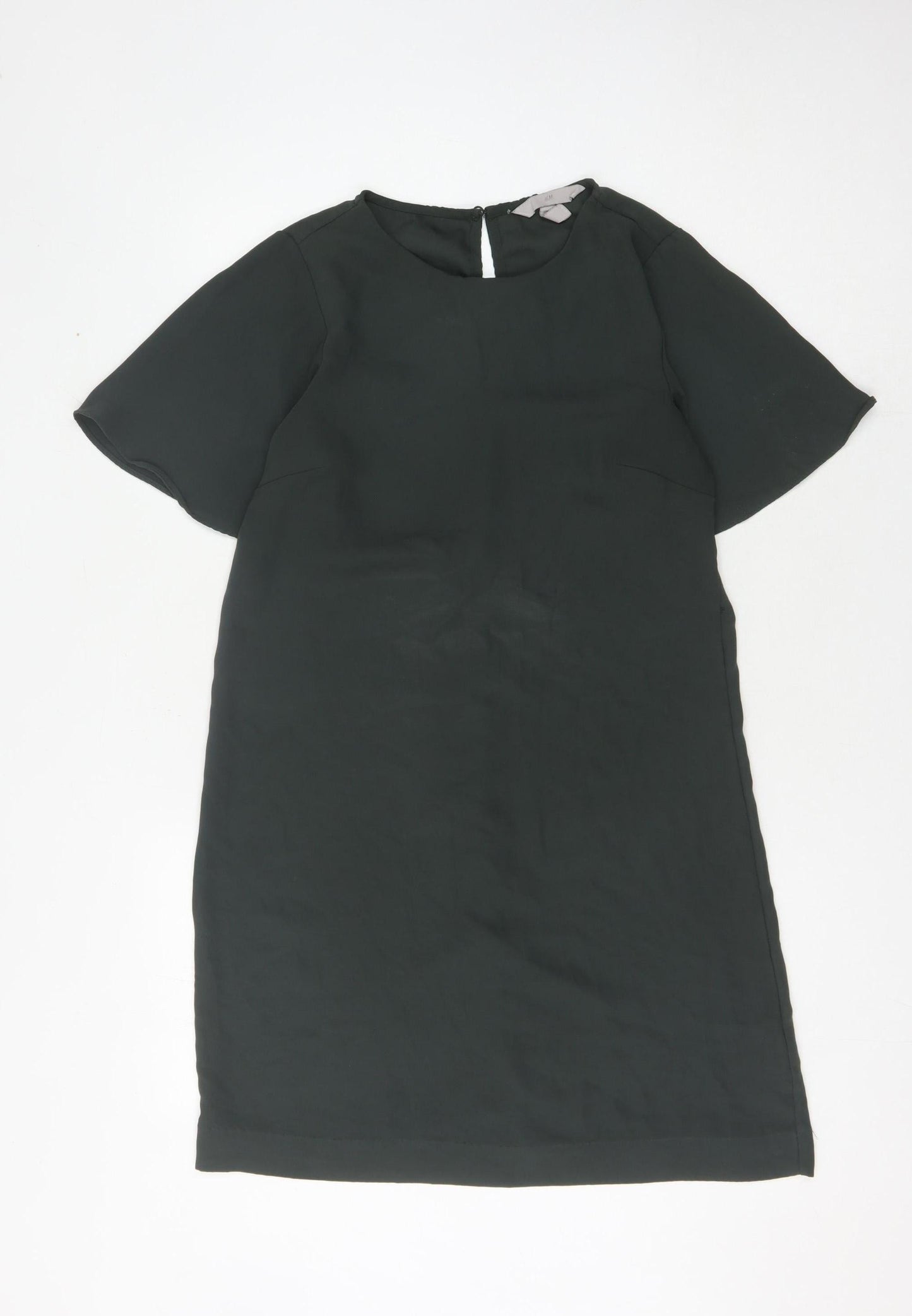 H&M Women's Green Shift Dress - Size 8, Short Sleeve