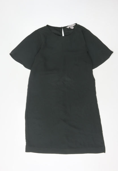 H&M Women's Green Shift Dress - Size 8, Short Sleeve