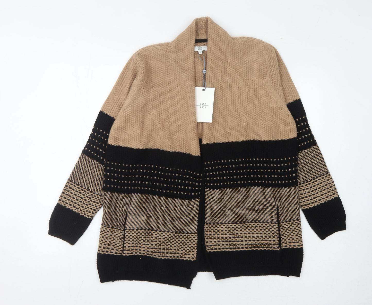 Country Casuals Women's Open Front Cardigan, Beige/Black, M, Geometric