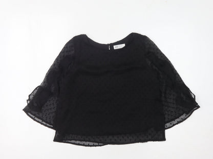 H&M Girls Black Blouse, 3/4 Sleeve, Lightweight, 10-11 Years