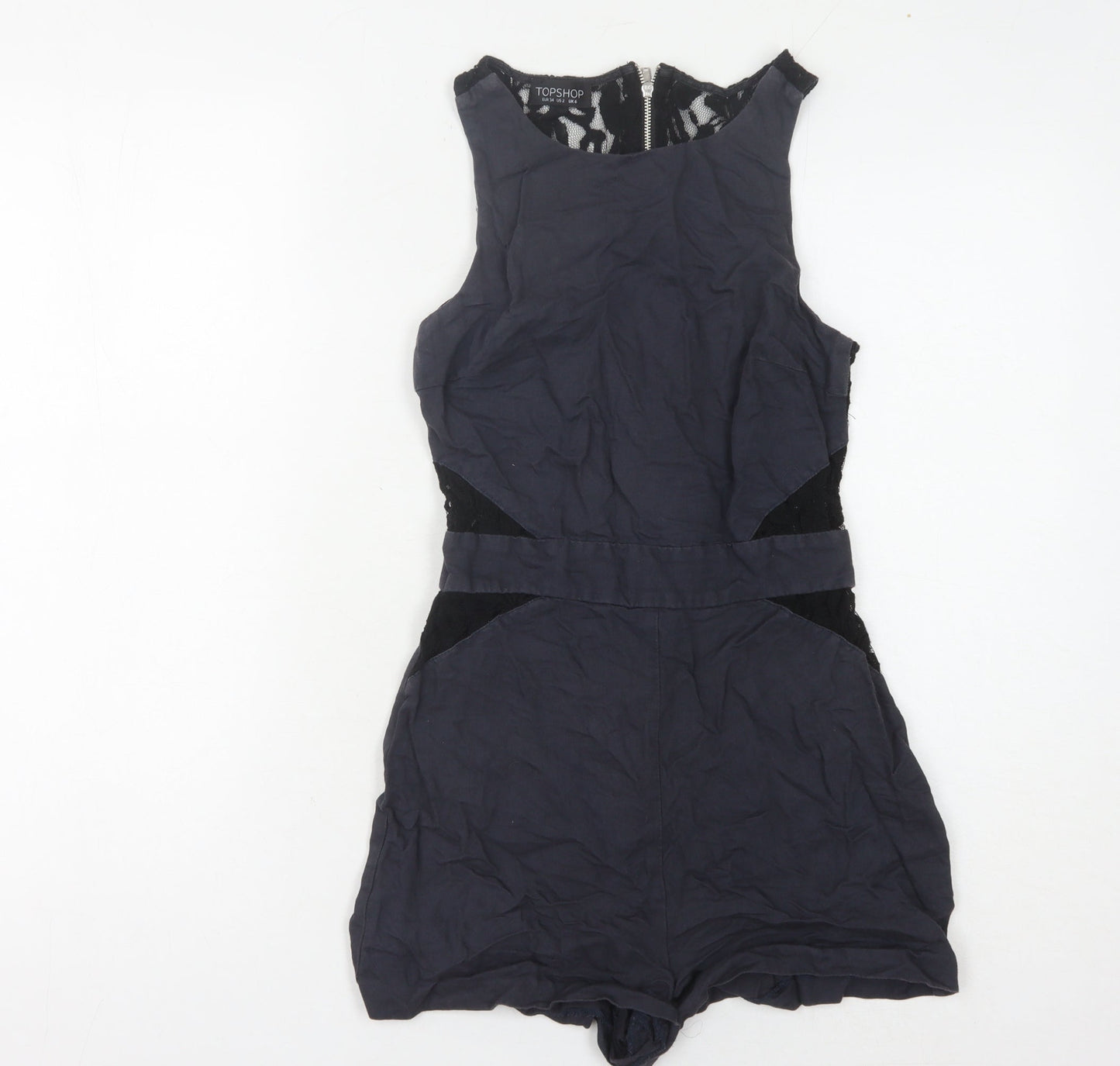 Topshop Women's Black Lace Playsuit, Size 6, Party Style