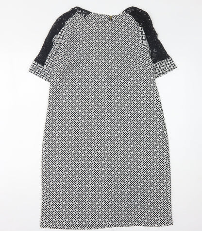 BHS Women's Black/White Midi Geometric Shift Dress, Size 12