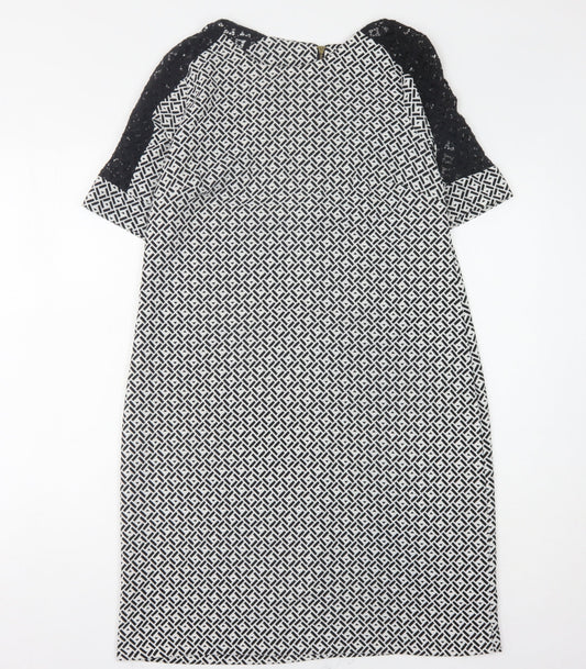 BHS Women's Black/White Midi Geometric Shift Dress, Size 12