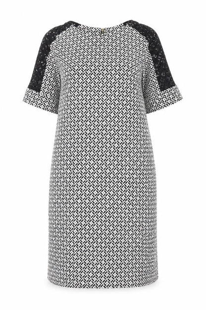 BHS Women's Black/White Midi Geometric Shift Dress, Size 12
