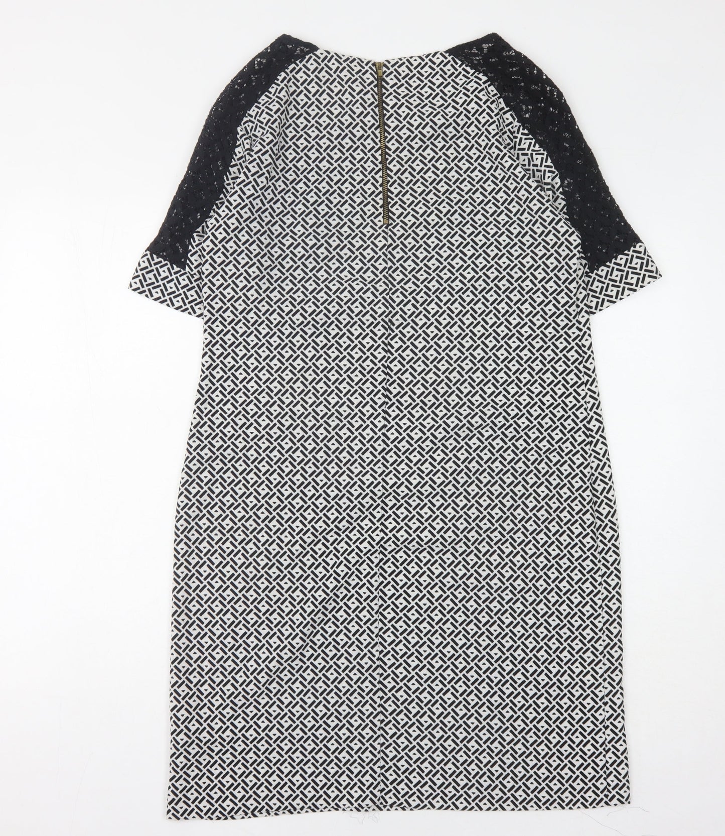 BHS Women's Black/White Midi Geometric Shift Dress, Size 12